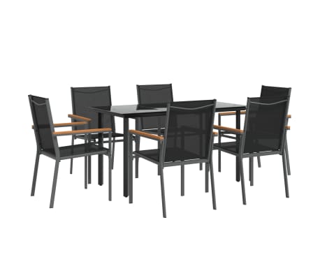 vidaXL 7 Piece Garden Dining Set Black Textilene and Steel