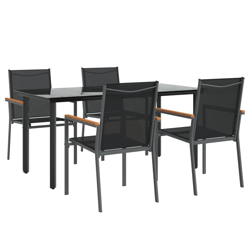 vidaXL 5 Piece Garden Dining Set Black Textilene and Steel