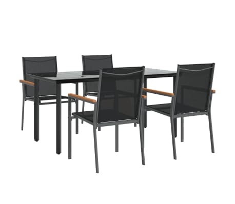 vidaXL 5 Piece Garden Dining Set Black Textilene and Steel