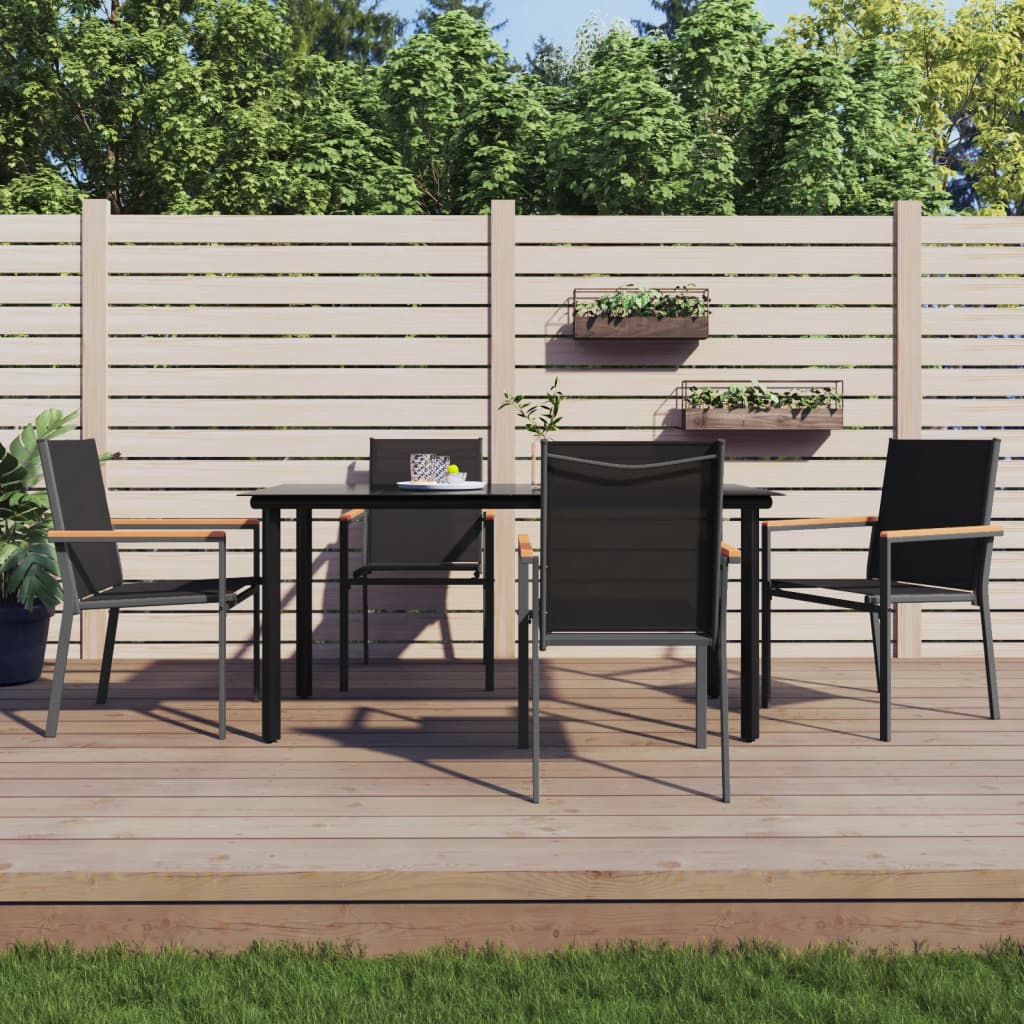 vidaXL Set mobilier de grădină, 5 piese, negru, textilenă și oțel