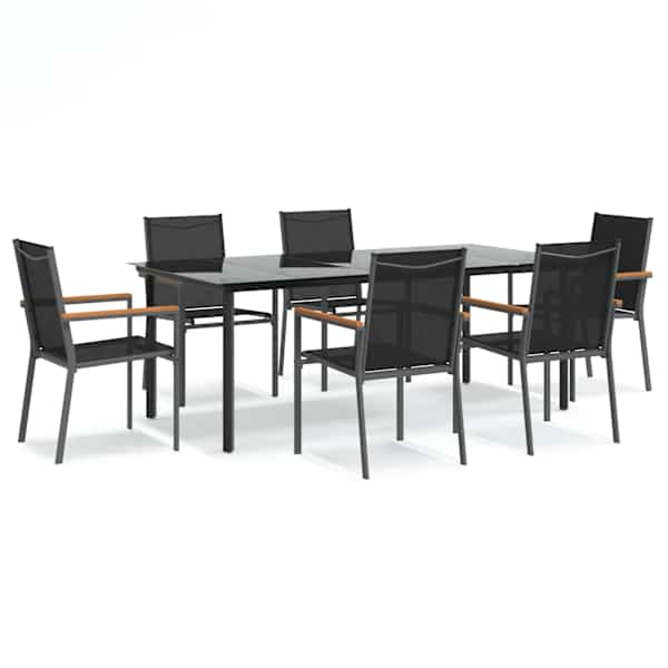 vidaXL 7-osaline aia s&ouml;&ouml;gim&ouml;&ouml;bli komplekt, must, tekstileen ja teras