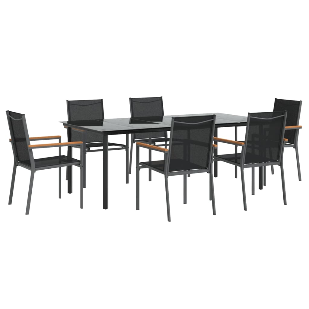 vidaXL 7 Piece Garden Dining Set Black Textilene and Steel