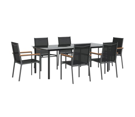 vidaXL 7 Piece Garden Dining Set Black Textilene and Steel