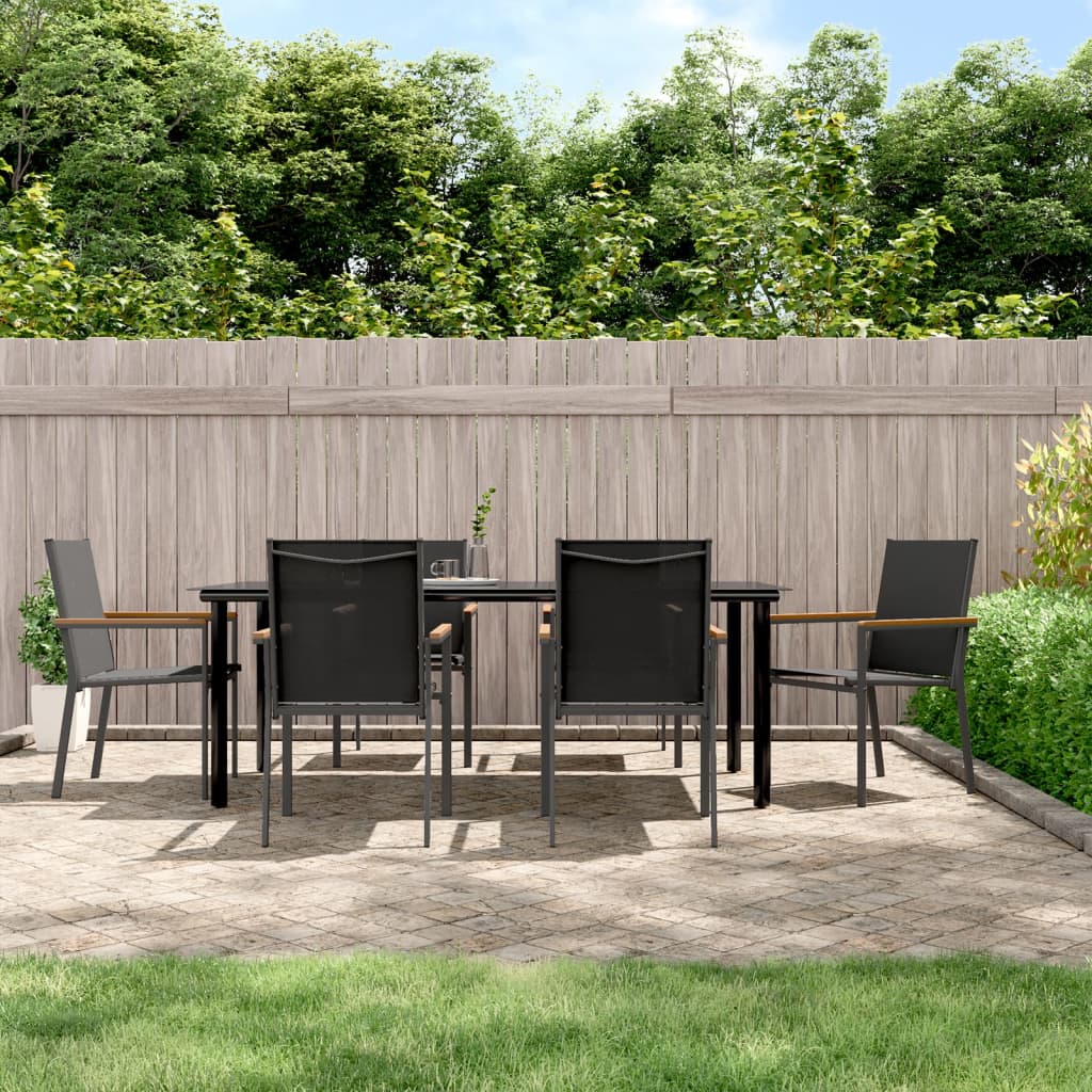 vida XL 7-tlg. Garten-Essgruppe Schwarz Textilene und Stahl