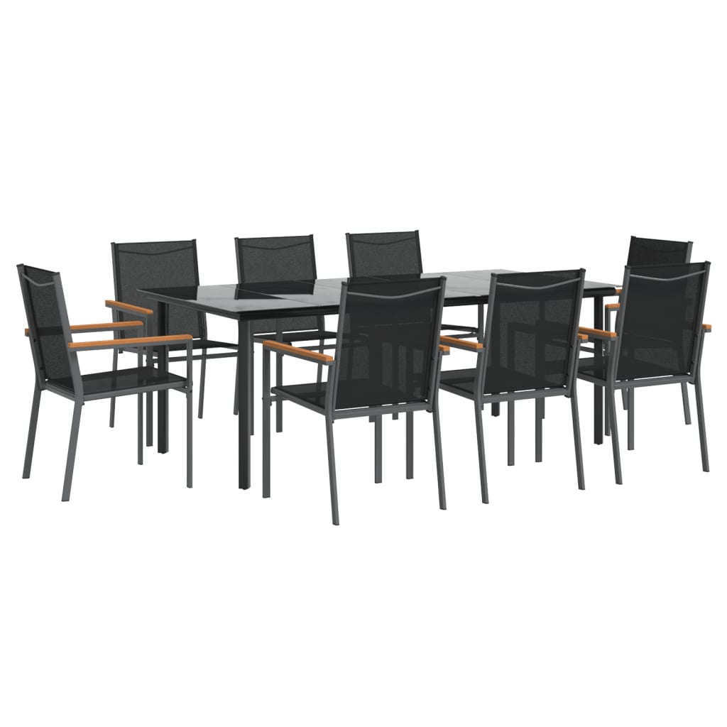 vidaXL Ensemble à manger de jardin 9 pcs noir textilène et acier