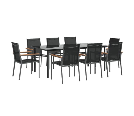 vidaXL 9 Piece Garden Dining Set Black Textilene and Steel