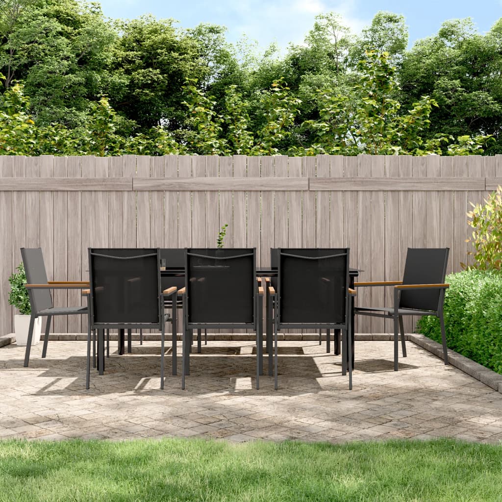 vidaXL Set mobilier de grădină, 9 piese, negru, textilenă și oțel