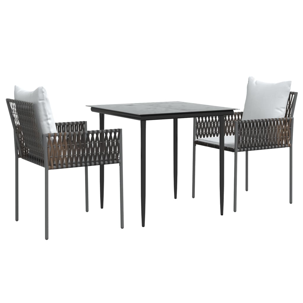 vidaXL 3-delige Tuinset met kussens poly rattan en staal afbeelding