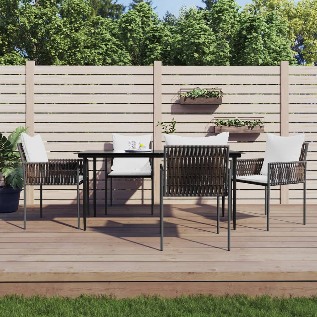 vida XL 5-tlg. Garten-Essgruppe mit Kissen Poly Rattan und Stahl