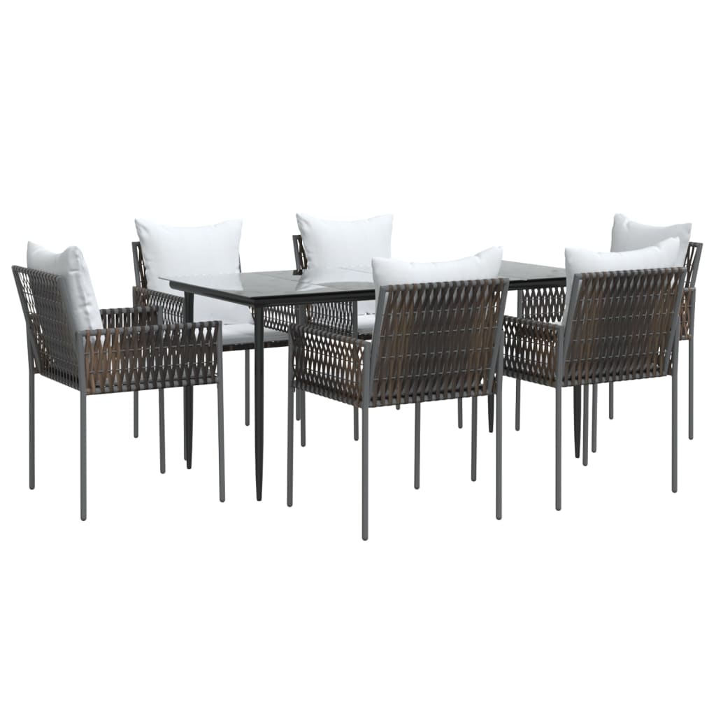 vidaXL 7-delige Tuinset met kussens poly rattan en staal afbeelding