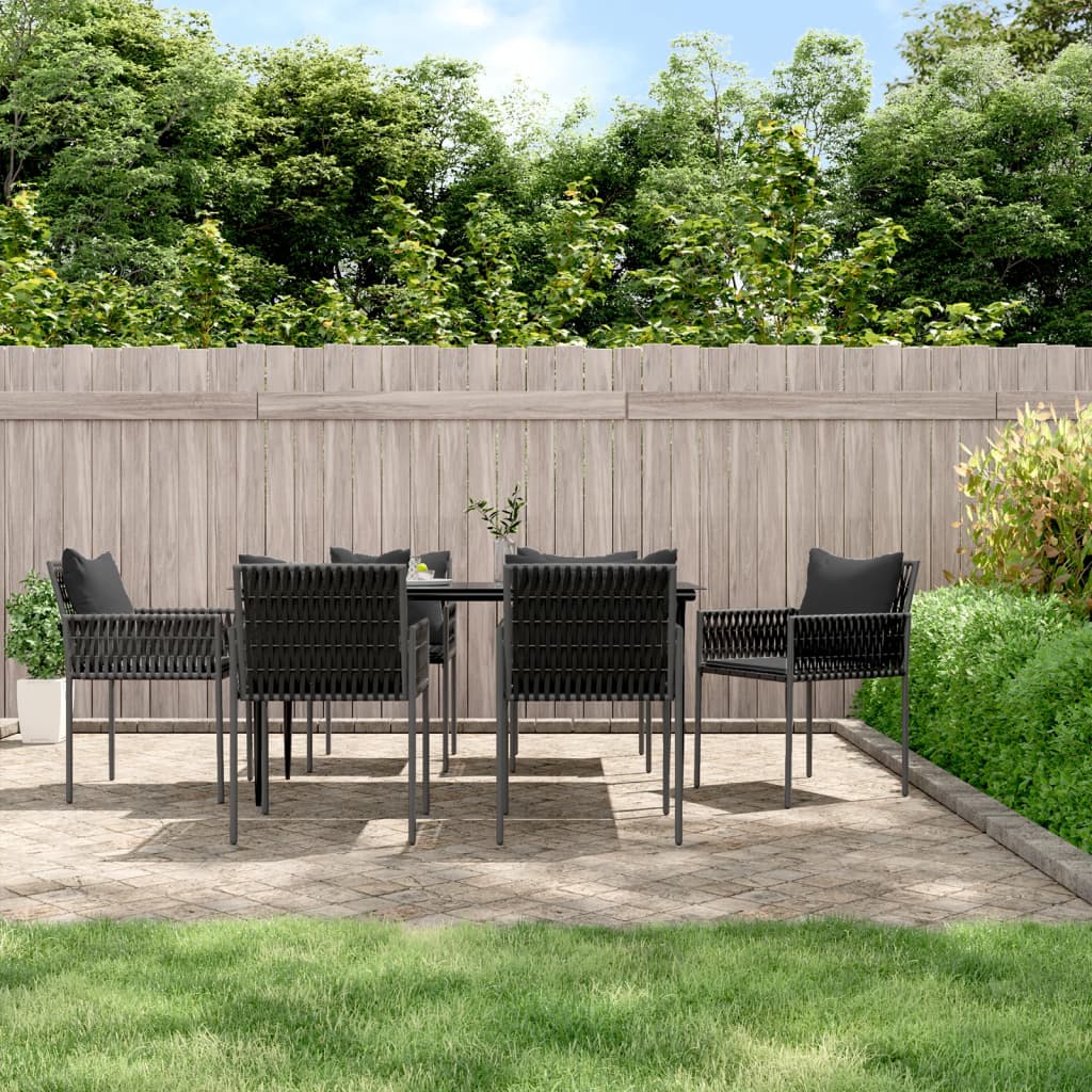 vida XL 7-tlg. Garten-Essgruppe mit Kissen Poly Rattan und Stahl