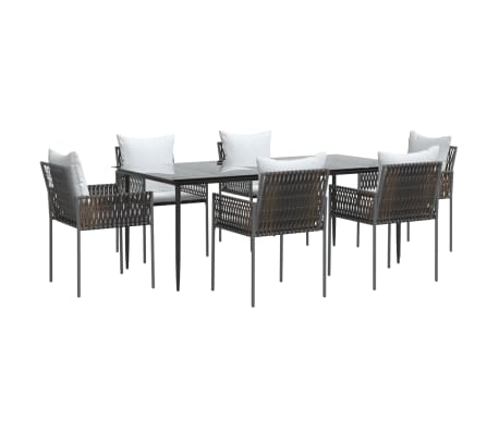 vidaXL 7-delige Tuinset met kussens poly rattan en staal