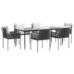 vidaXL 7-delige Tuinset met kussens poly rattan en staal