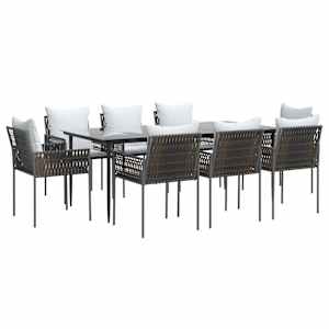 vidaXL Ensemble &agrave; manger de jardin 9 pcs coussins r&eacute;sine tress&eacute;e acier