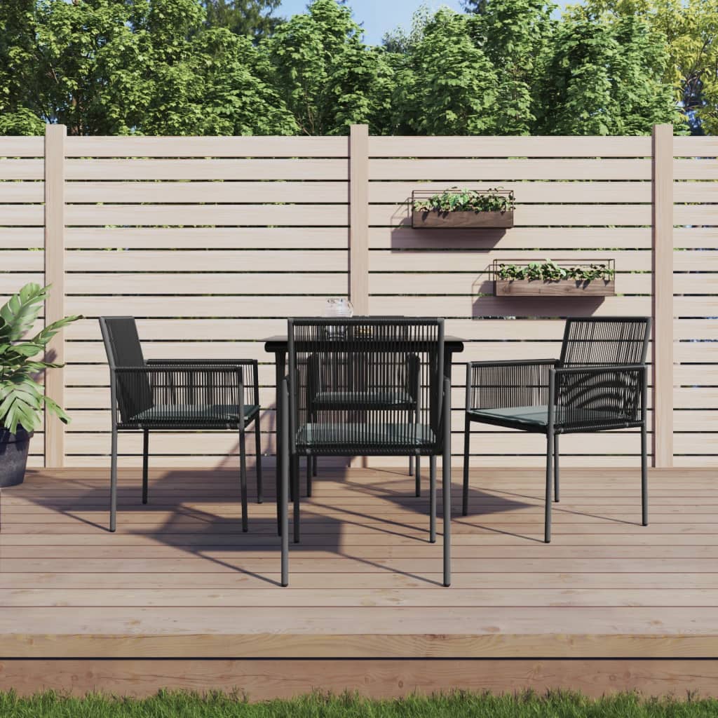 Ensemble à dîner de jardin coussins 5 pcs noir rotin et acier