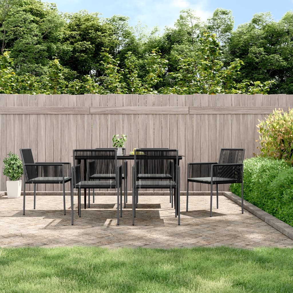 vidaXL Set mobilier grădină cu perne, 7 piese, negru, poliratan & oțel