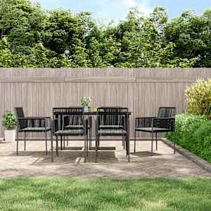 Vrtna jedilna garnitura 7-delna z blazinami črn poli ratan