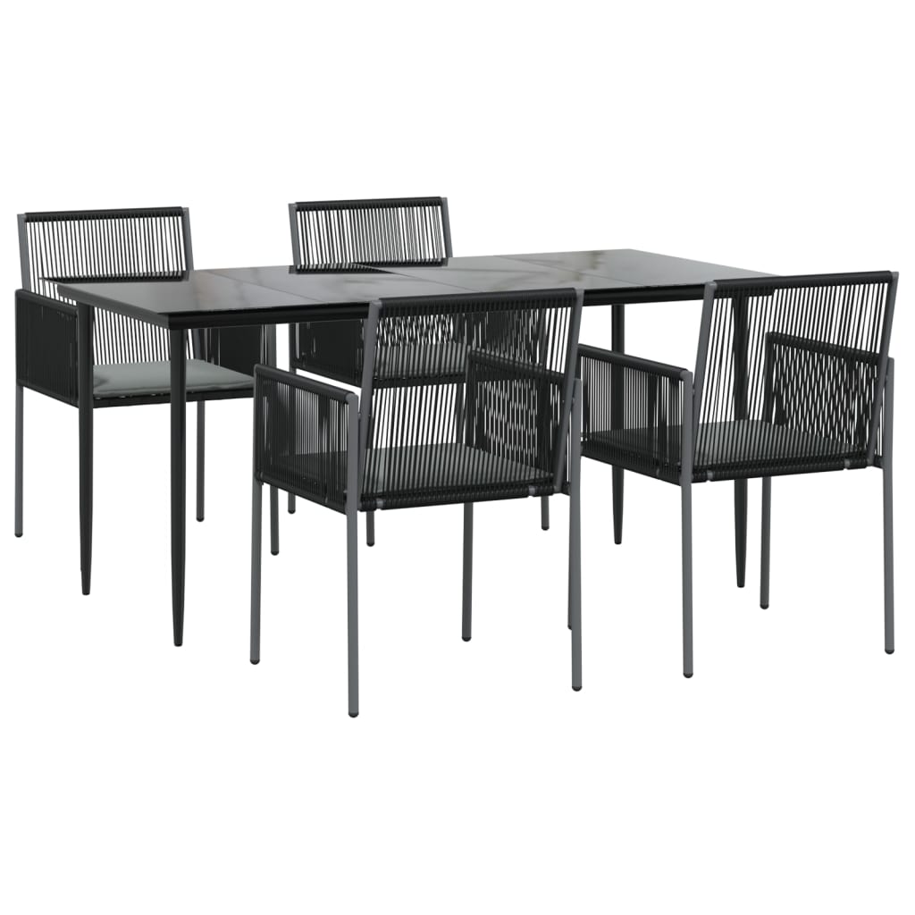 vidaXL 5-delige Tuinset met kussens poly rattan en staal zwart afbeelding
