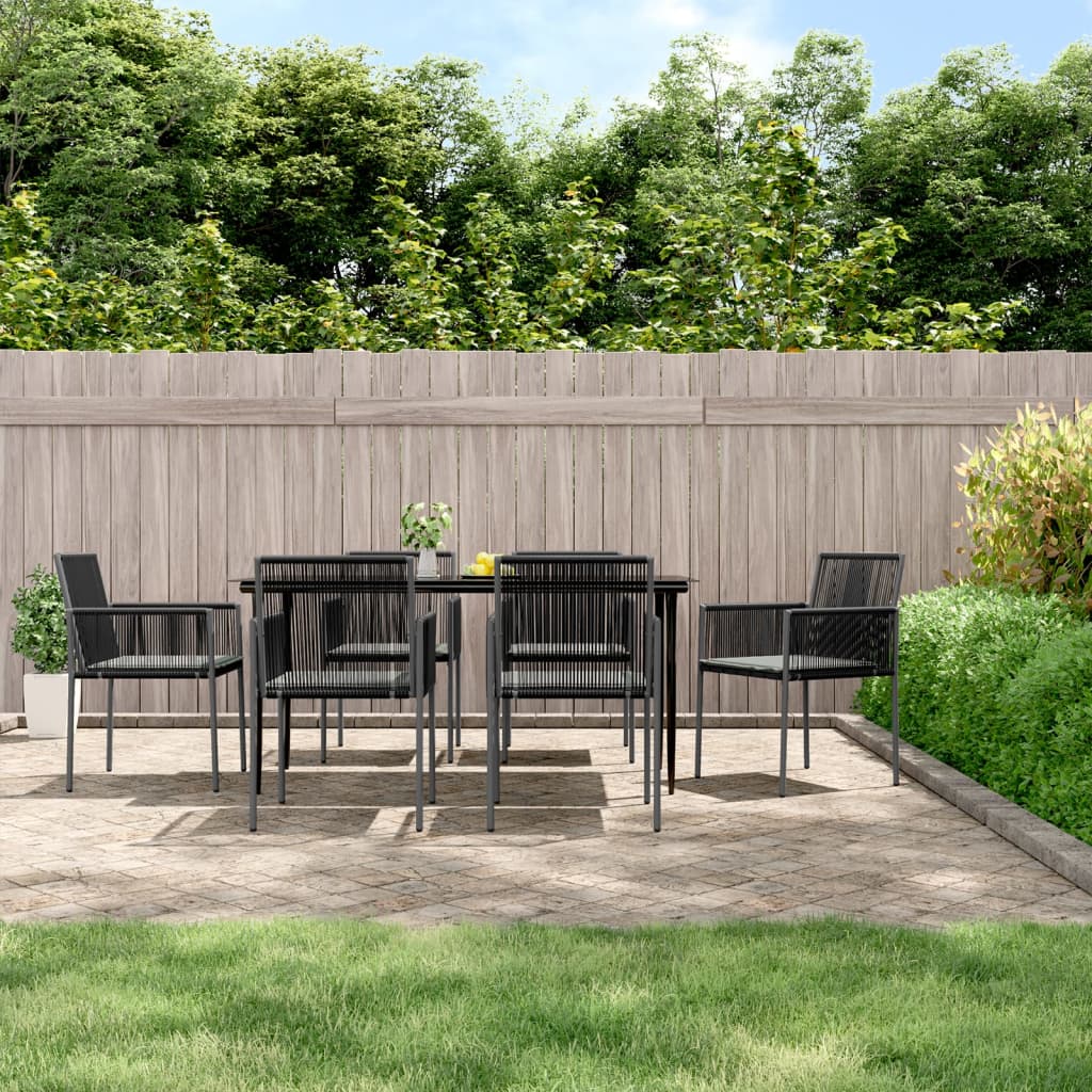 vidaXL Set mobilier grădină cu perne, 7 piese, negru, poliratan & oțel