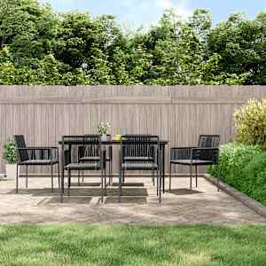 Vrtna jedilna garnitura 7-delna z blazinami črn poli ratan