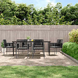 Vrtna jedilna garnitura 7-delna z blazinami črn poli ratan