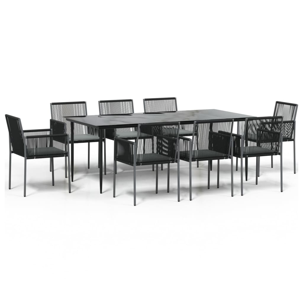 Image of vidaXL 9 Piece Garden Dining Set with Cushions Black Poly Rattan and Steel