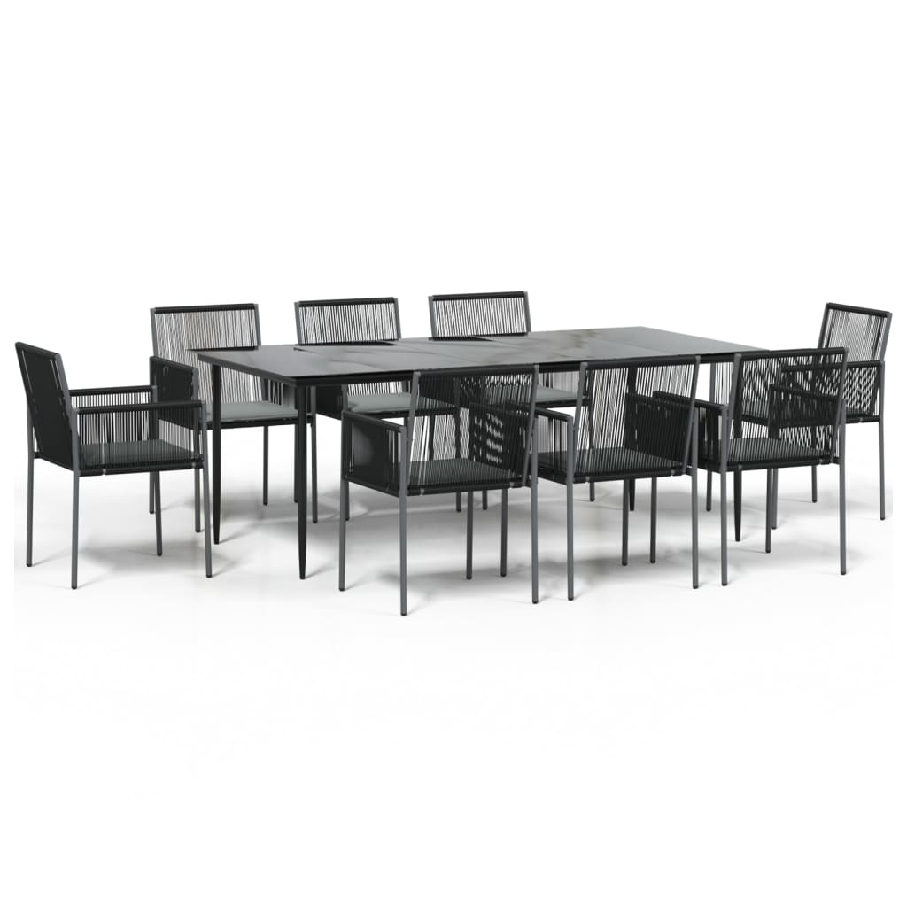 VidaXL 9 Piece Garden Dining Set With Cushions Black Poly Rattan And Steel