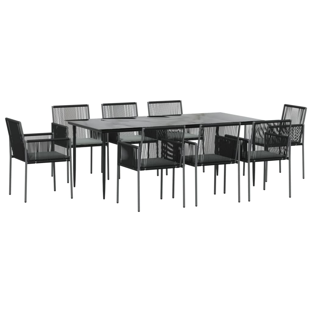 vidaXL 9 pcs conjunto jantar p/ jardim c/ almofadões vime PE/aço preto