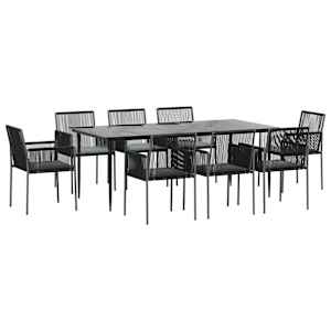 vidaXL Set mobilier grădină cu perne, 9 piese, negru, poliratan & oțel