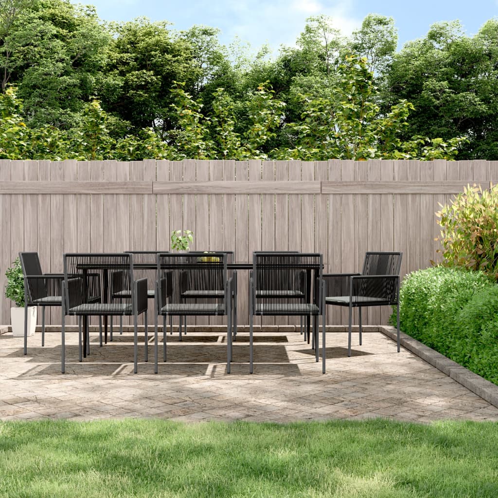 vidaXL Set mobilier grădină cu perne, 9 piese, negru, poliratan & oțel