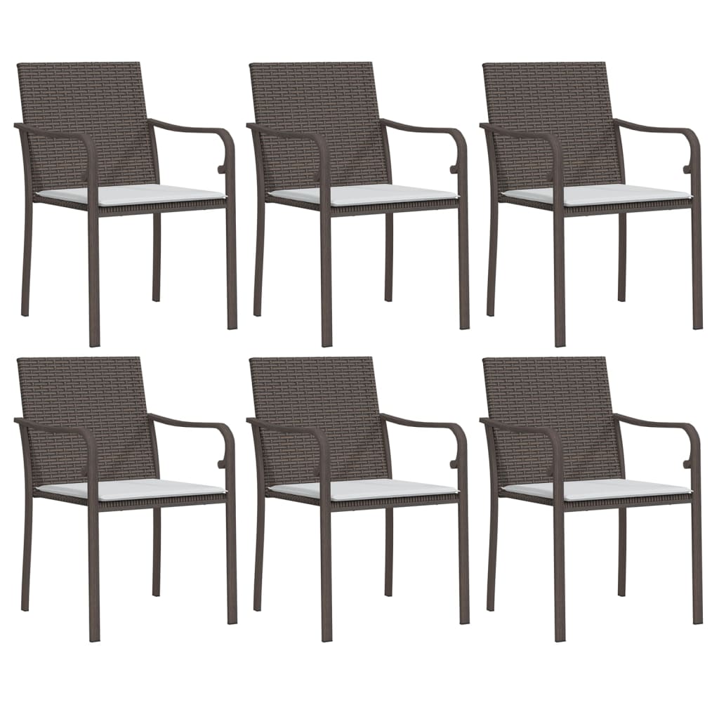 vidaXL Tuinstoelen 6 st met kussens 56x59x84 cm poly rattan bruin, foto 3
