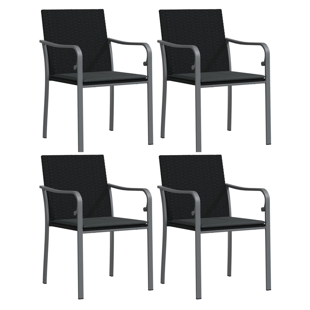 vidaXL Tuinstoelen 4 st met kussens 56x59x84 cm poly rattan zwart, foto 3