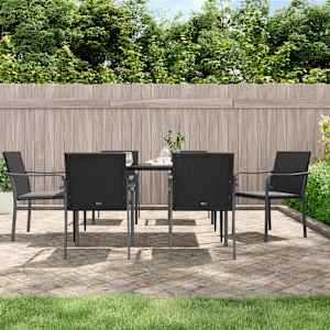 Vrtni stoli z blazinami 6 kosov črni 56x59x84 cm poli ratan