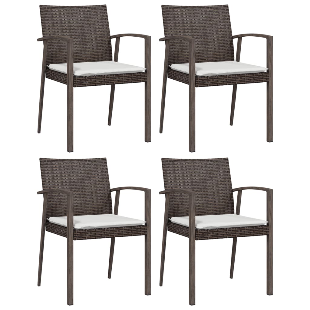 vidaXL Tuinstoelen 4 st met kussens 56,5x57x83 cm poly rattan bruin