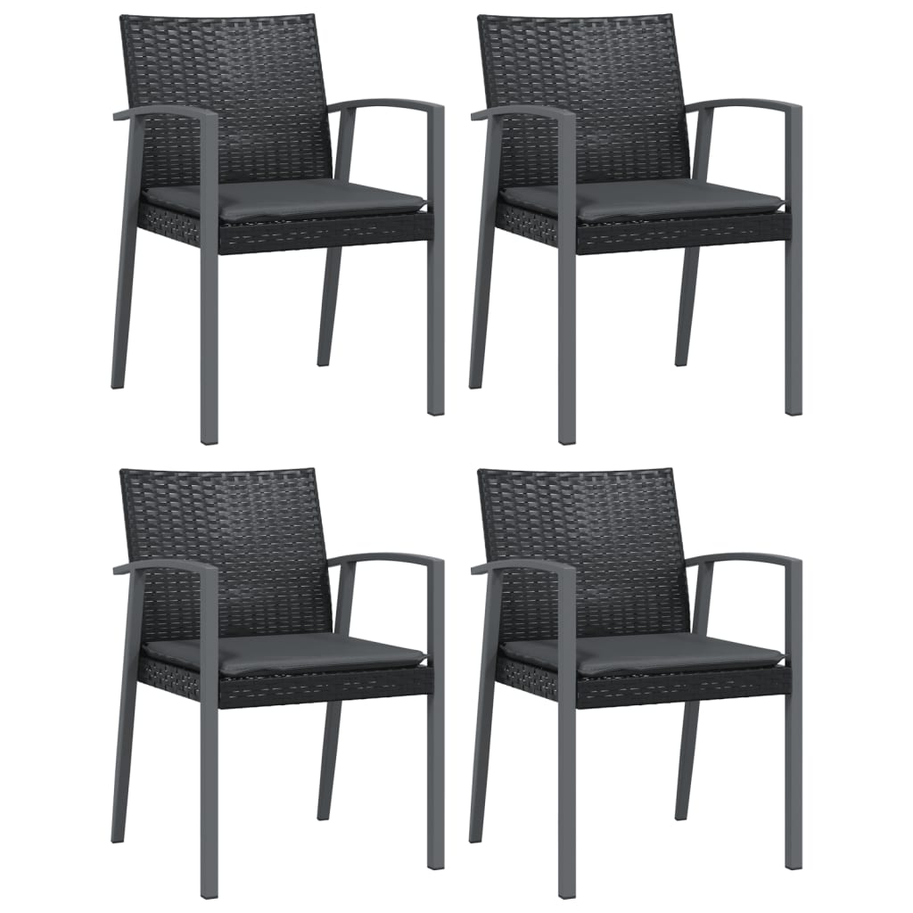 Image of vidaXL Garden Chairs with Cushions 4 pcs Black 56,5x57x83 cm Poly Rattan