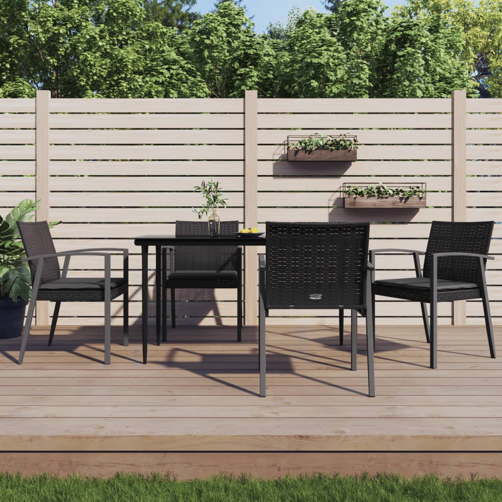 vidaXL Tr&auml;dg&aring;rdsstolar 4 st med dynor svart 56,5x57x83 cm konstrotting