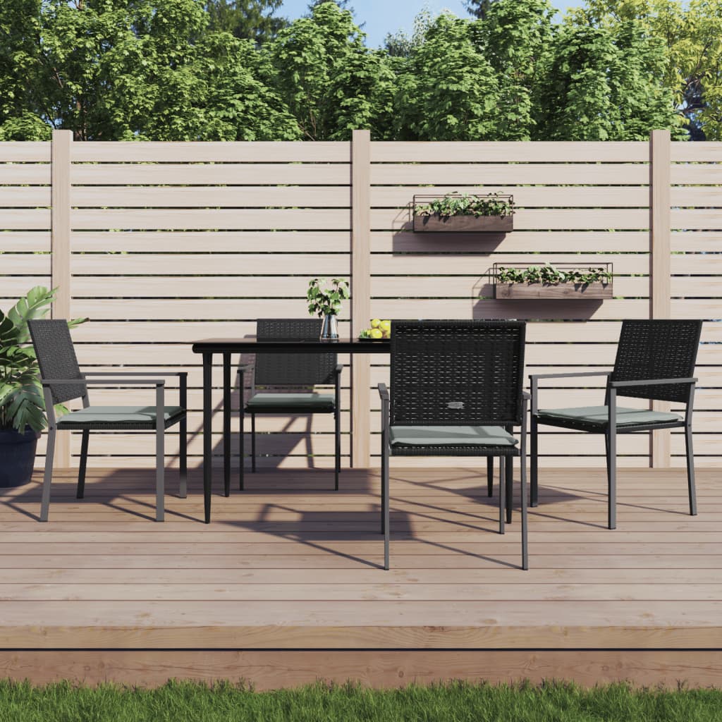 vidaXL Tr&auml;dg&aring;rdsstolar 4 st med dynor svart 54x62,5x89 cm konstrotting