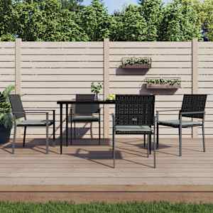 Vrtni stoli z blazinami 4 kosi črni 54x62,5x89 cm poli ratan