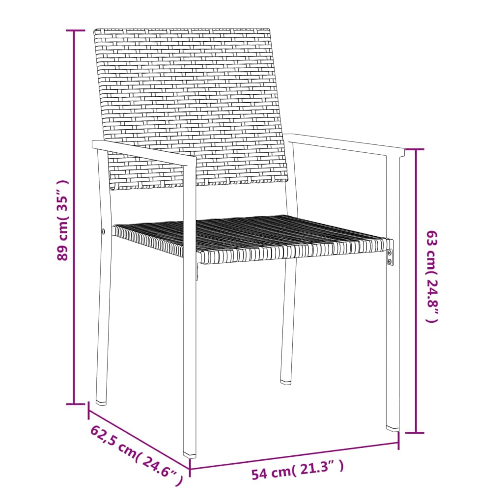 4 db fekete polyrattan kerti szék párnával 54x62,5x89 cm