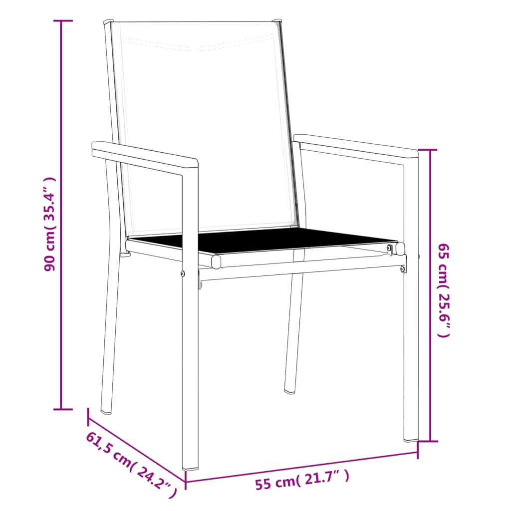 imagem de vidaXL Cadeiras de jardim 4 pcs 55x61,5x90 textilene e aço preto9