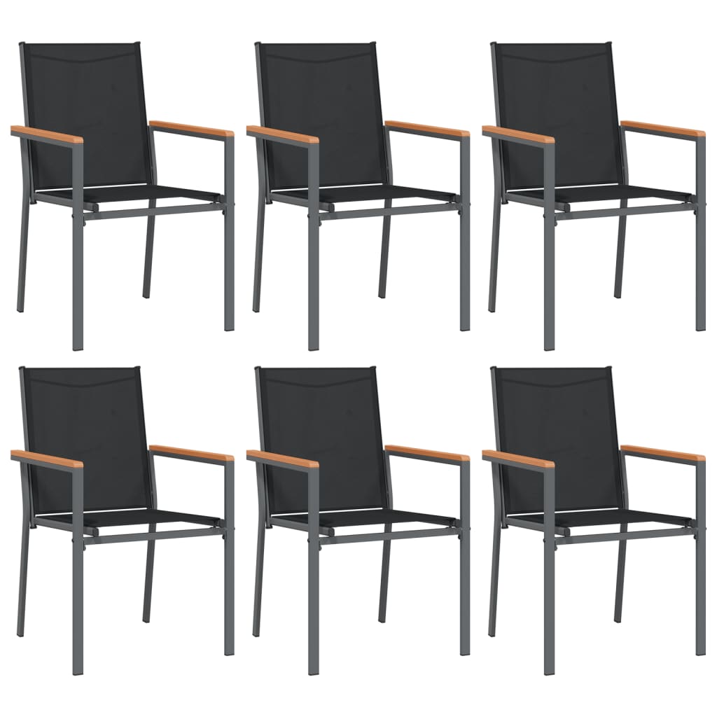 Thumbnail - vidaXL Gartenstühle 6 Stk. Schwarz 55x61,5x90 cm Textilene und Stahl