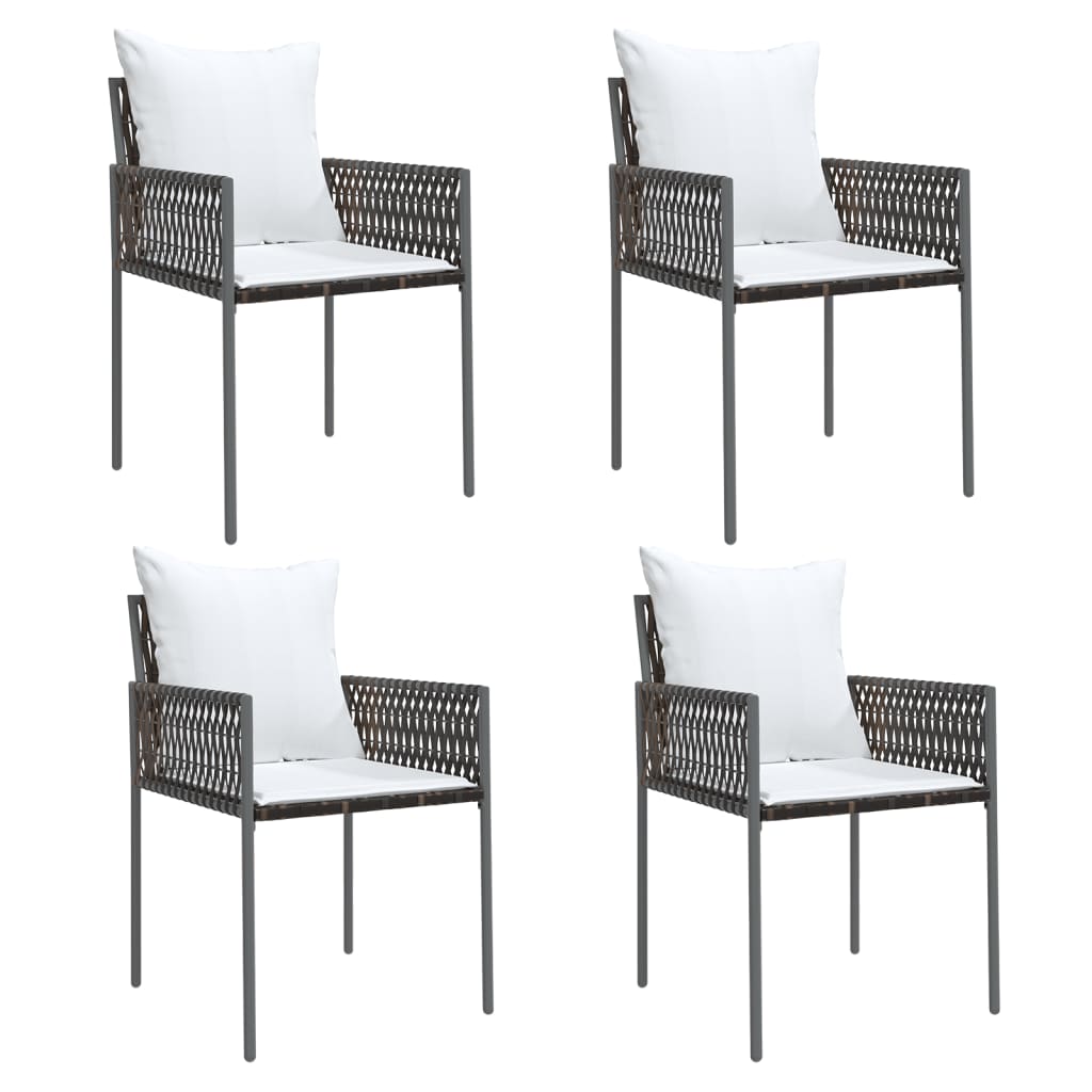 Image of vidaXL Garden Chairs with Cushions 4 pcs Brown 54x61x83 cm Poly Rattan