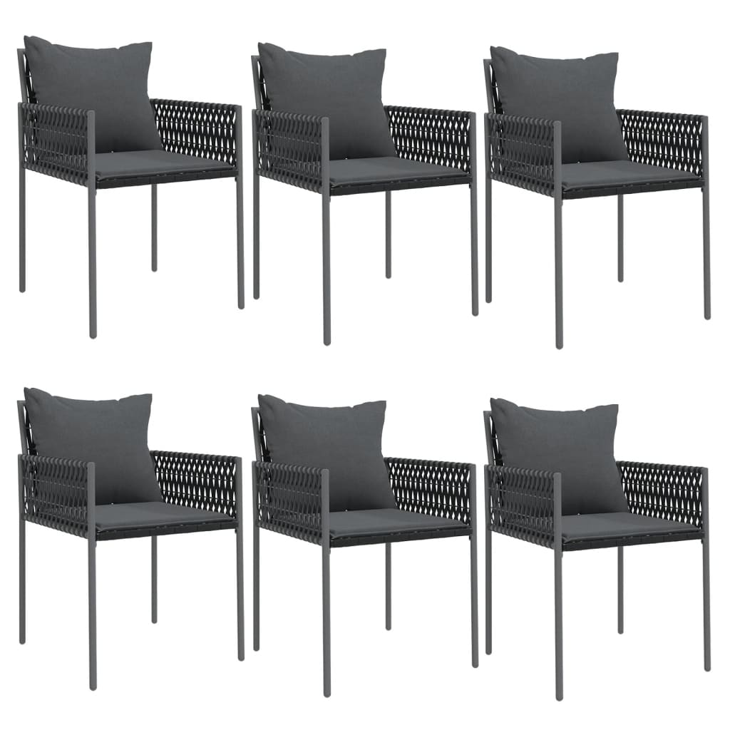 vidaXL Tuinstoelen 6 st met kussens 54x61x83 cm poly rattan zwart, foto 3