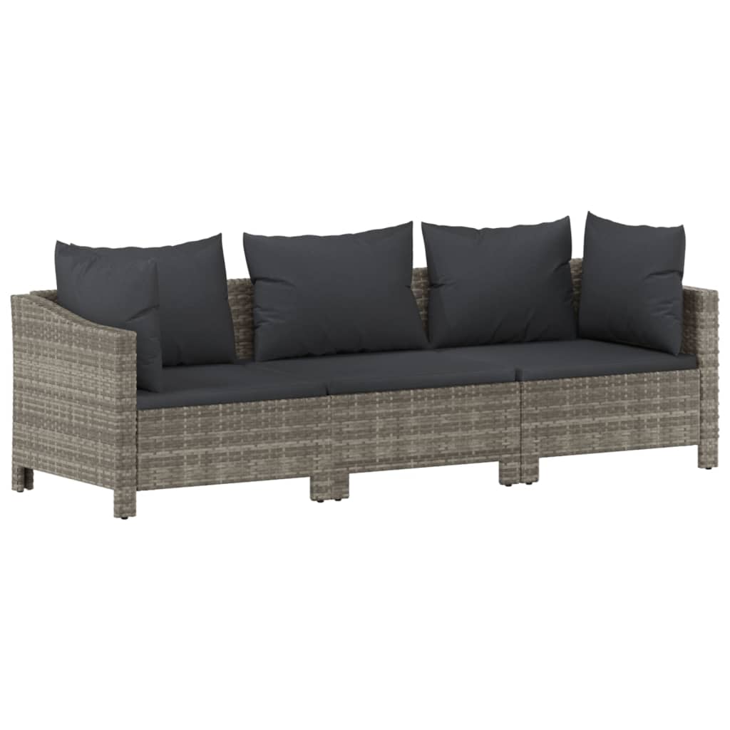 vidaXL 3-delige Loungeset met kussens poly rattan grijs afbeelding