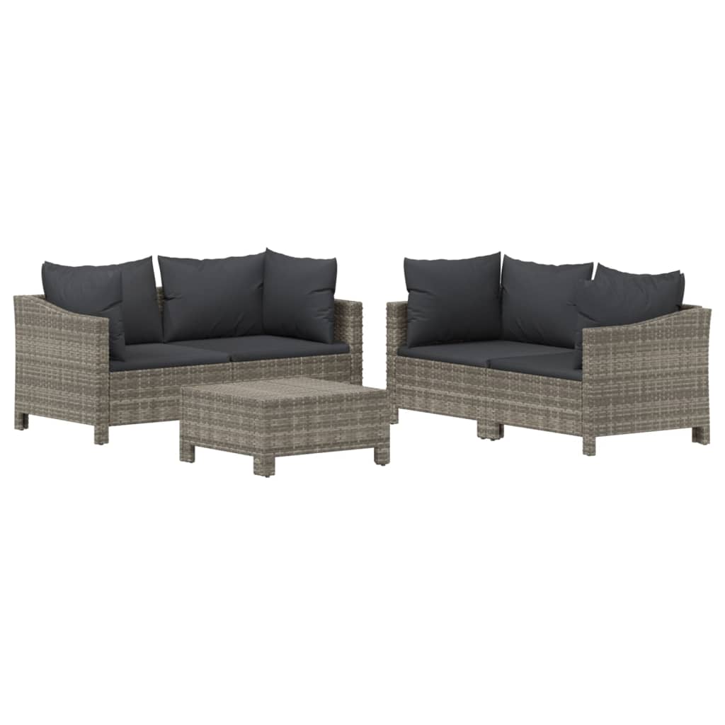 vidaXL 5-delige Loungeset met kussens poly rattan grijs afbeelding