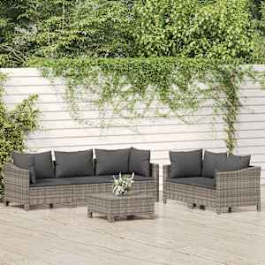 Vrtna sedežna garnitura 6-delna z blazinami siv poli ratan