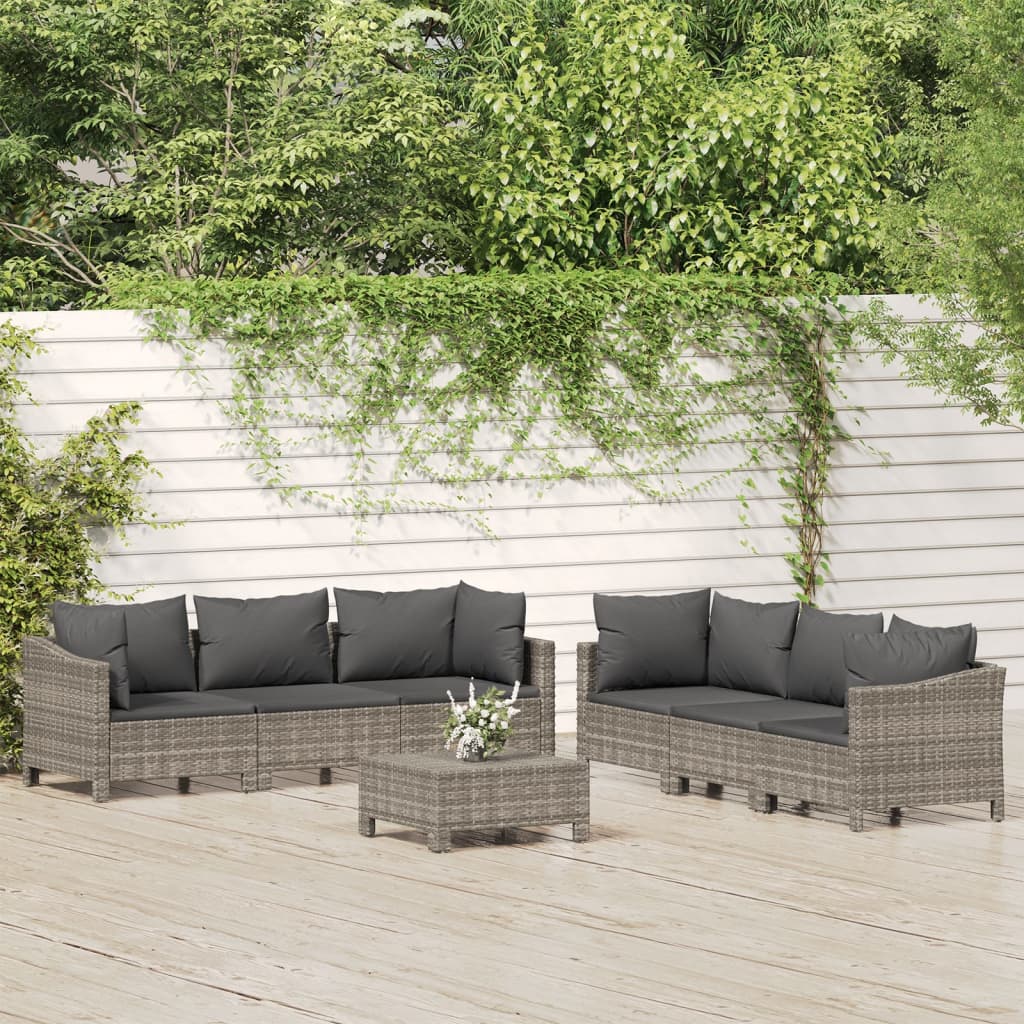 vida XL 7-tlg. Garten-Lounge-Set mit Kissen Grau Poly Rattan