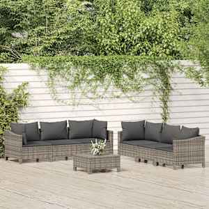 Vrtna sedežna garnitura 7-delna z blazinami siv poli ratan