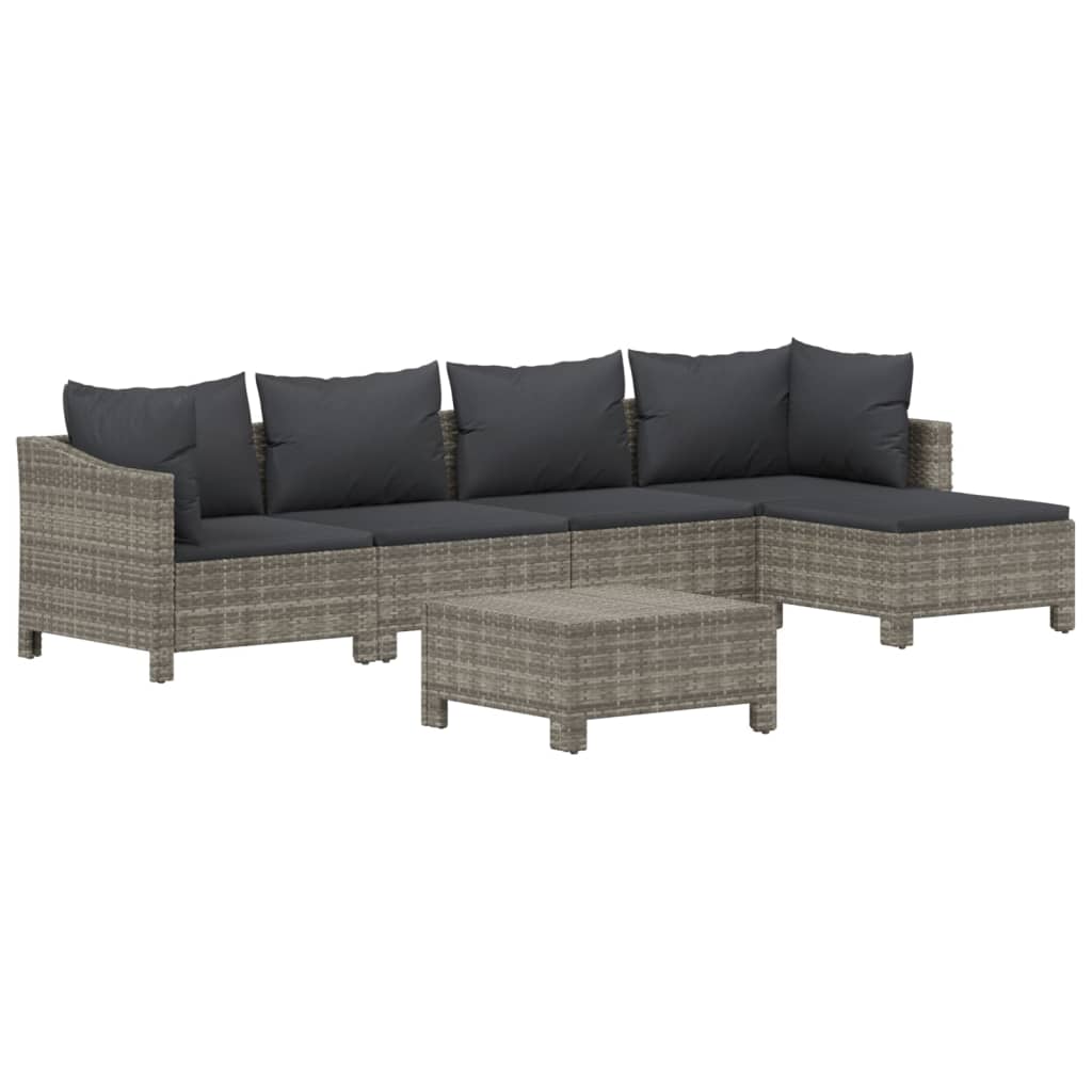 vidaXL 6-delige Loungeset met kussens poly rattan grijs afbeelding