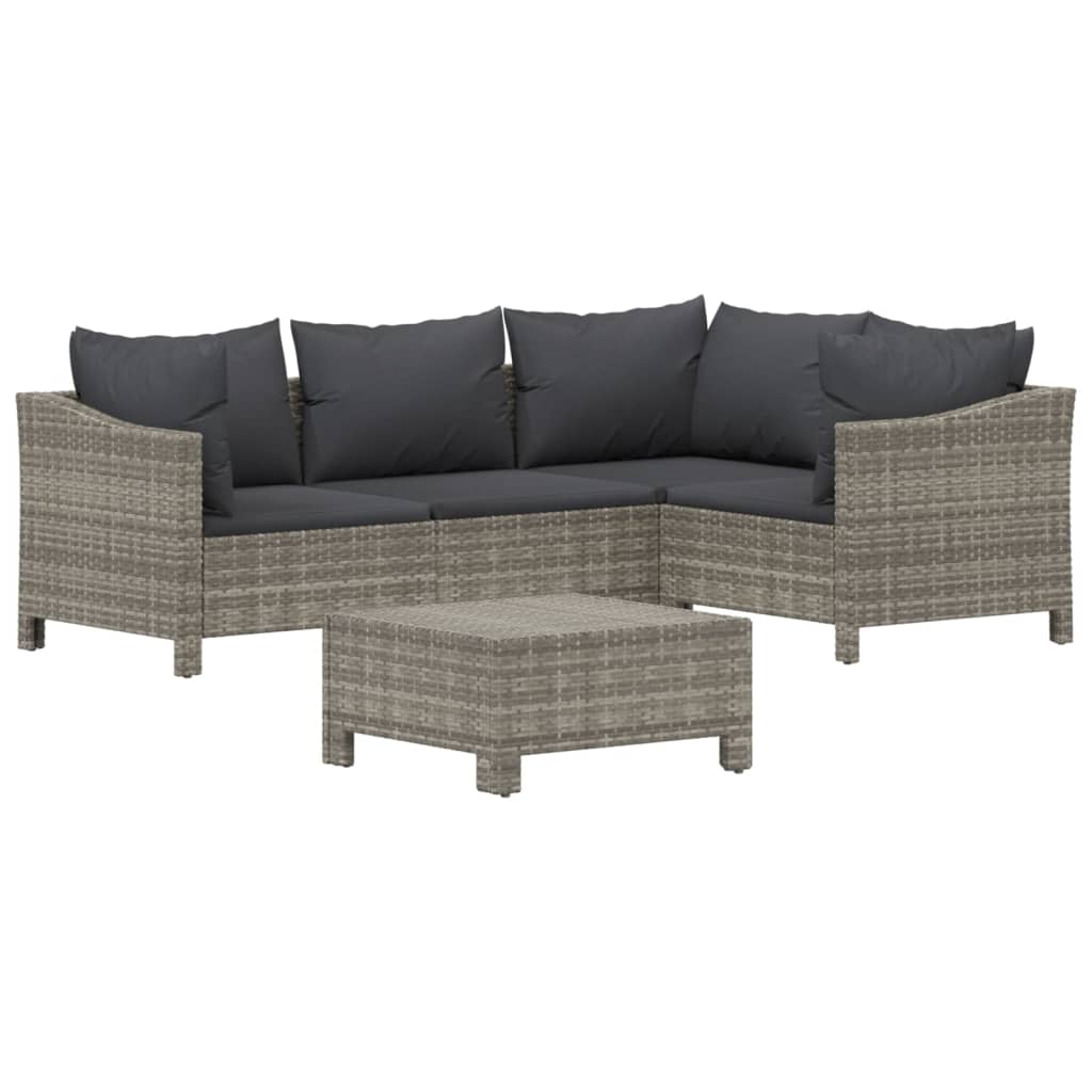 vidaXL 5-delige Loungeset met kussens poly rattan grijs afbeelding